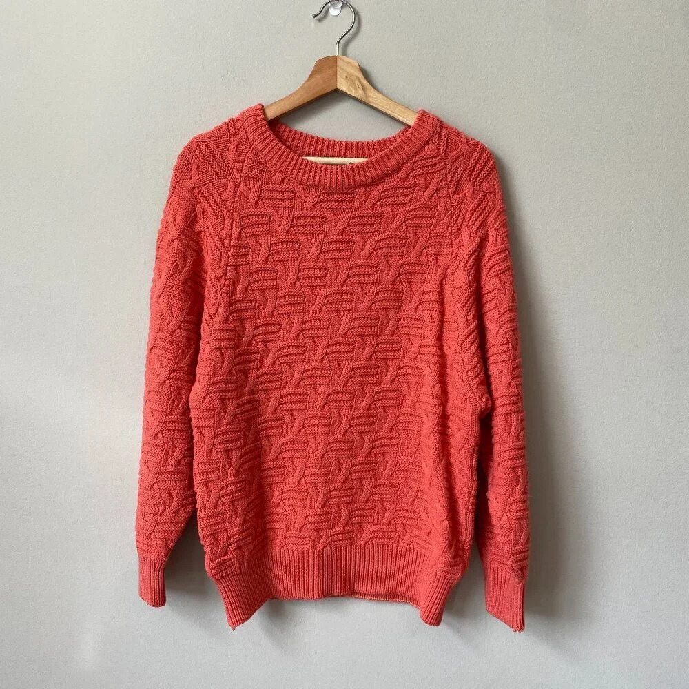 Vtg Paul Harris Women's Small 90s Acrylic Crewneck Knit Pullover Sweater Coral